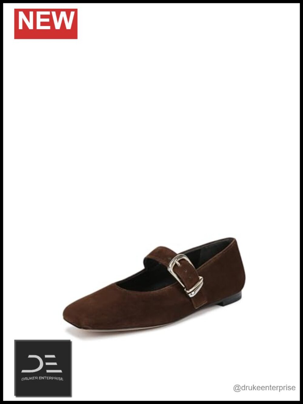 Vince Suede Mary Jane Flats Square Toe Buckle Slip On Leather Lining